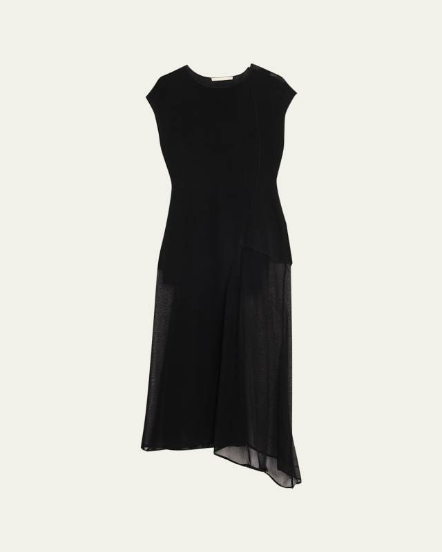 Asymmetric Mesh Knit Midi Dress